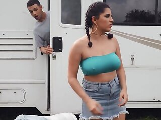 Curvy Latina chick coaxes stepbro to have prohibit quickie in RV
